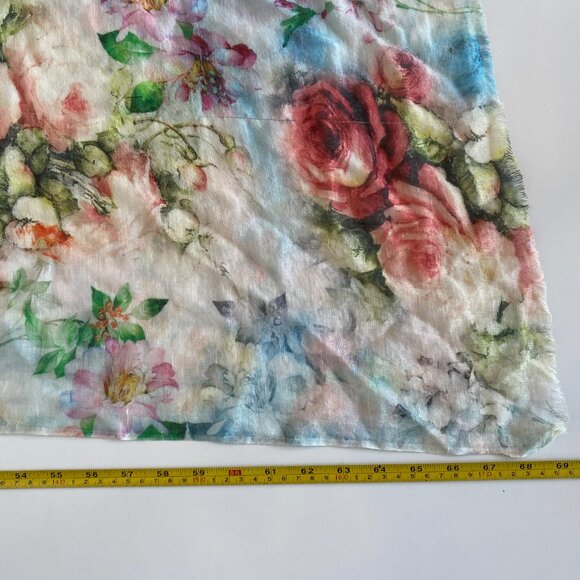 Flower Print Large Cotton Linen Blend Shawl Scarf Wraps 40"x69" - Picture 9 of 11